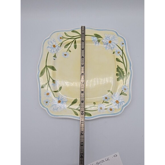 Block 2001 Daisy Chain 10.5" Dinner Plate Yellow & Light Blue with White Daises - Picture 4 of 8
